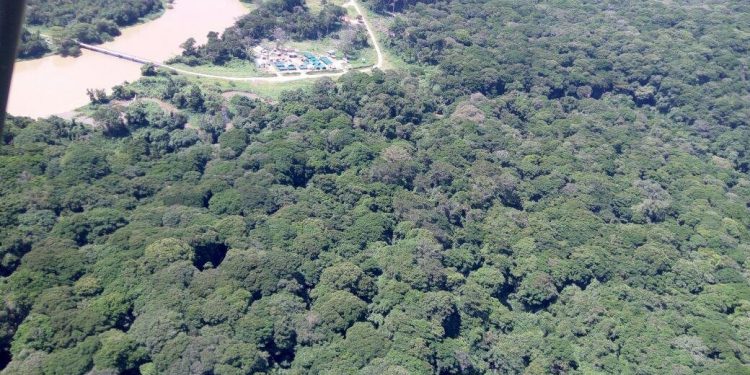 An aerial picture of the MONUSCO camp at the Semuliki river